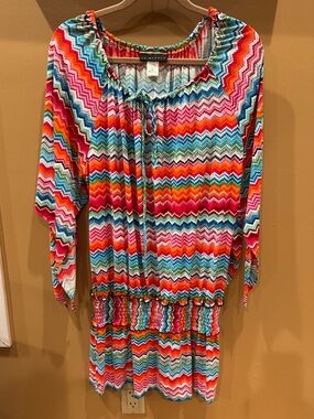 LaBlanca Swim Coverup Colorful Waist Dress Tunic Multi Stretch Resort wear (Med)